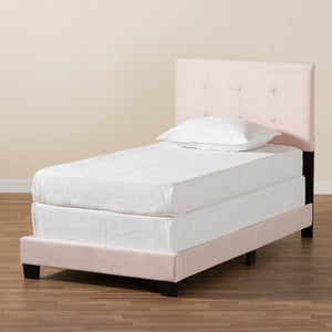 Baxton Studio Baxton Caprice Glam Light Pink Velvet Twin Bed - Modern Upholstered Design with Button Tufting CF9210B-Light Pink Velvet-Twin