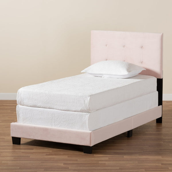 Baxton Studio Baxton Caprice Glam Light Pink Velvet Twin Bed - Modern Upholstered Design with Button Tufting CF9210B-Light Pink Velvet-Twin