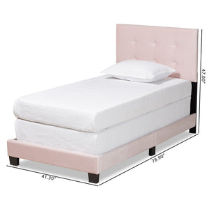 Baxton Studio Baxton Caprice Glam Light Pink Velvet Twin Bed - Modern Upholstered Design with Button Tufting CF9210B-Light Pink Velvet-Twin