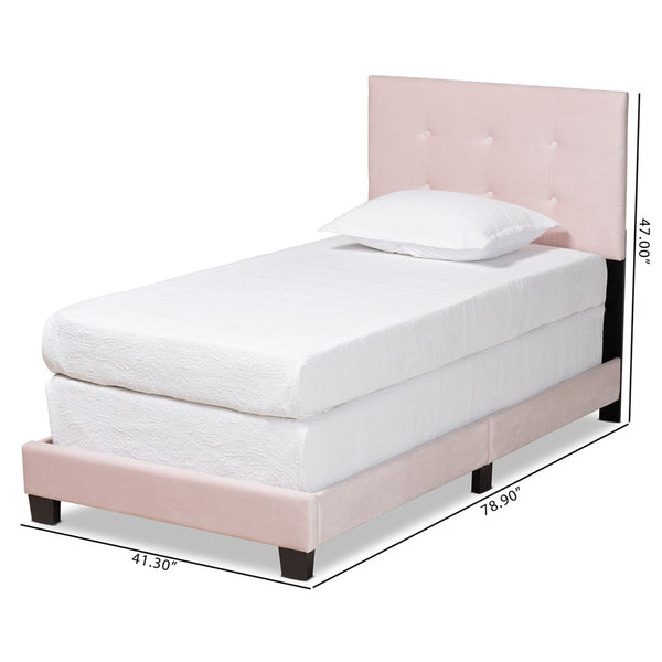 Baxton Studio Baxton Caprice Glam Light Pink Velvet Twin Bed - Modern Upholstered Design with Button Tufting CF9210B-Light Pink Velvet-Twin
