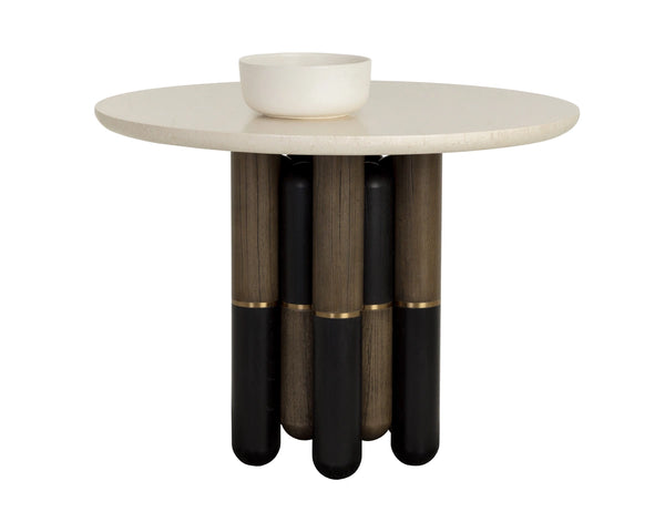 Sunpan Yanna Round Marble Bistro Table with Mindi Wood Base for Dining Nook or Breakfast Room 112541