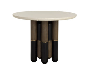 Sunpan Yanna Round Marble Bistro Table with Mindi Wood Base for Dining Nook or Breakfast Room 112541