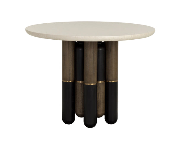 Sunpan Yanna Round Marble Bistro Table with Mindi Wood Base for Dining Nook or Breakfast Room 112541