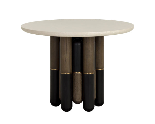 Sunpan Yanna Round Marble Bistro Table with Mindi Wood Base for Dining Nook or Breakfast Room 112541
