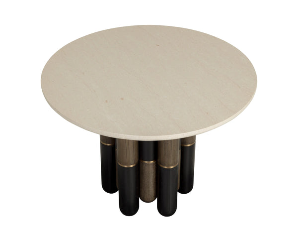 Sunpan Yanna Round Marble Bistro Table with Mindi Wood Base for Dining Nook or Breakfast Room 112541