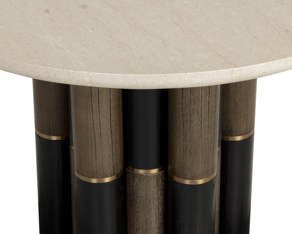 Sunpan Yanna Round Marble Bistro Table with Mindi Wood Base for Dining Nook or Breakfast Room 112541