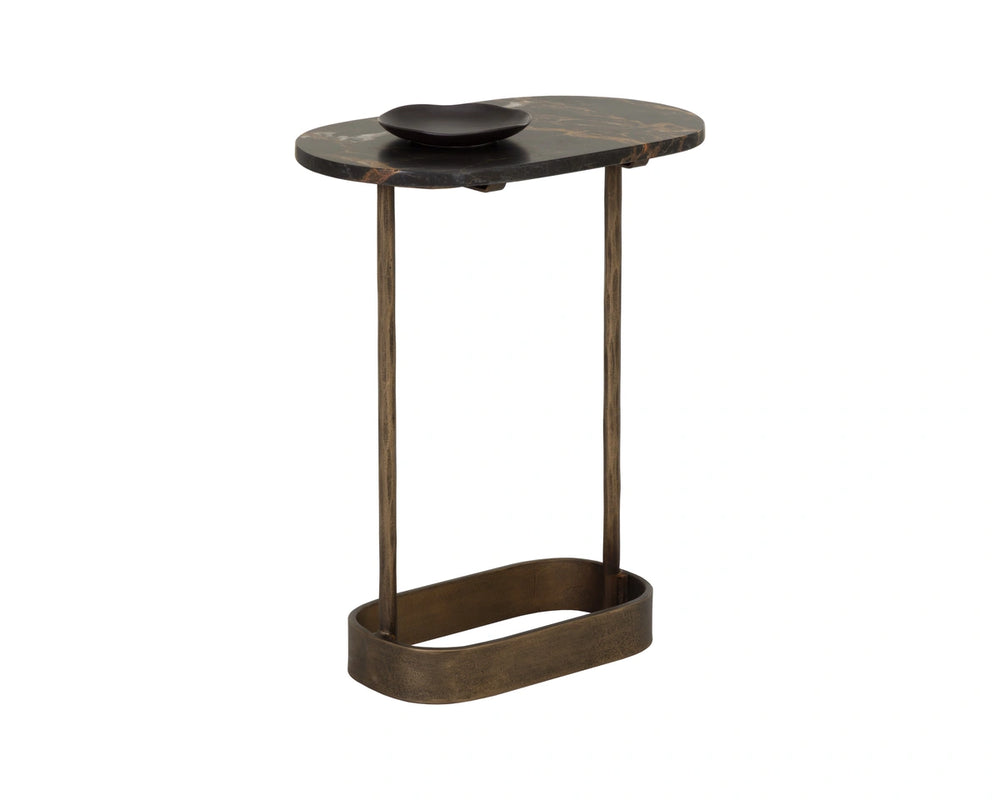 Sunpan Eden Marble Top End Table Hammered Iron Base Artisan Crafted Living Room Accent 112543