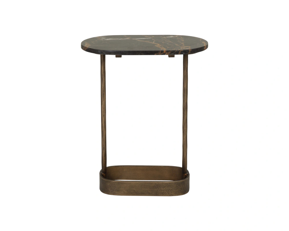 Sunpan Eden Marble Top End Table Hammered Iron Base Artisan Crafted Living Room Accent 112543