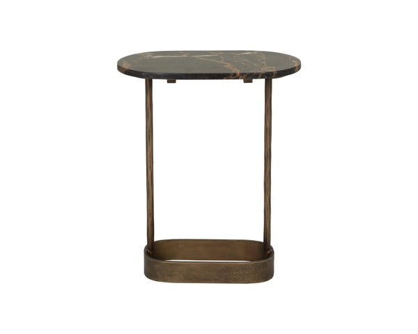 Sunpan Eden Marble Top End Table Hammered Iron Base Artisan Crafted Living Room Accent 112543
