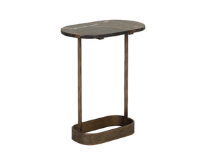 Sunpan Eden Marble Top End Table Hammered Iron Base Artisan Crafted Living Room Accent 112543