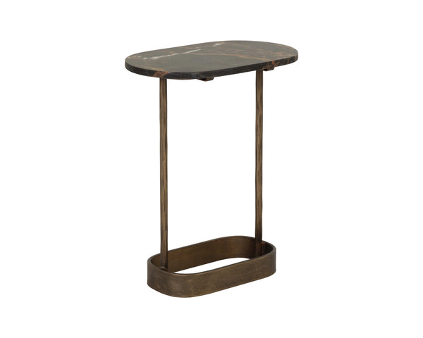 Sunpan Eden Marble Top End Table Hammered Iron Base Artisan Crafted Living Room Accent 112543
