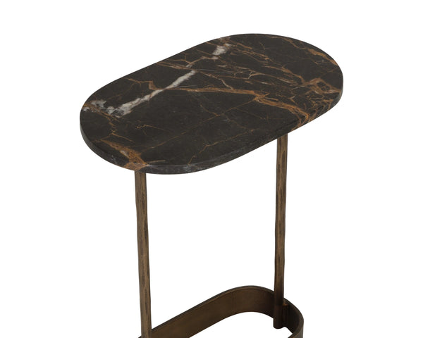 Sunpan Eden Marble Top End Table Hammered Iron Base Artisan Crafted Living Room Accent 112543
