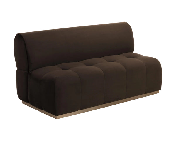 Sunpan Linford Channel Tufted Upholstered Banquette Bench with Curved Back and Metal Plinth Base 112544