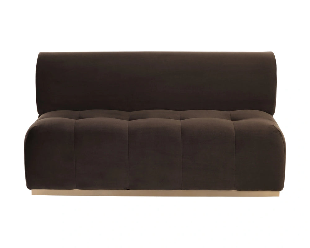 Sunpan Linford Channel Tufted Upholstered Banquette Bench with Curved Back and Metal Plinth Base 112544