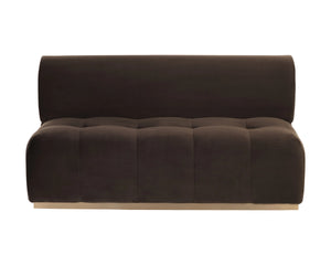 Sunpan Linford Channel Tufted Upholstered Banquette Bench with Curved Back and Metal Plinth Base 112544