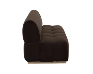 Sunpan Linford Channel Tufted Upholstered Banquette Bench with Curved Back and Metal Plinth Base 112544