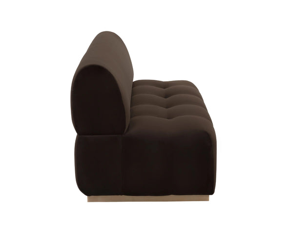 Sunpan Linford Channel Tufted Upholstered Banquette Bench with Curved Back and Metal Plinth Base 112544