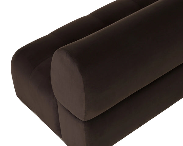Sunpan Linford Channel Tufted Upholstered Banquette Bench with Curved Back and Metal Plinth Base 112544