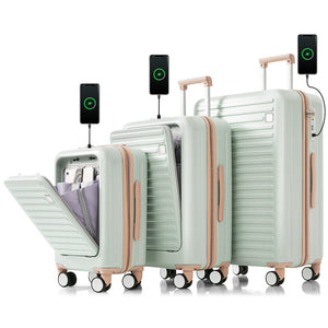 English Elm Luggage Set 3 Piece Abs Hard Shell Spinner Carry on with Usb Port and Cup Holder N726P187632B