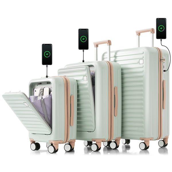 English Elm Luggage Set 3 Piece Abs Hard Shell Spinner Carry on with Usb Port and Cup Holder N726P187632B