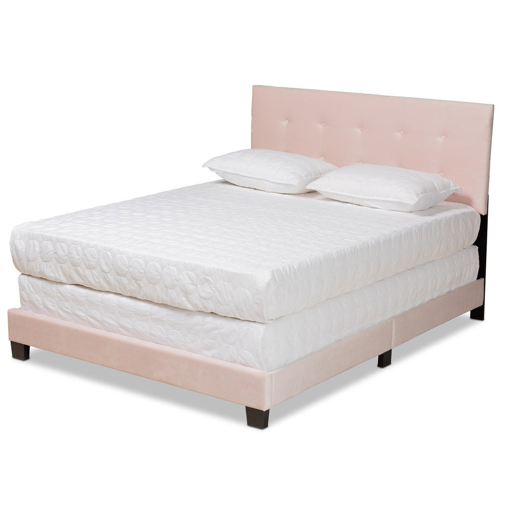 Baxton Studio Baxton Studio Caprice Glamorous Light Pink Velvet Queen Bed with Button-Tufted Headboard & Comfort CF9210B-Light Pink Velvet-Queen