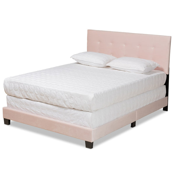 Baxton Studio Baxton Studio Caprice Glamorous Light Pink Velvet Queen Bed with Button-Tufted Headboard & Comfort CF9210B-Light Pink Velvet-Queen