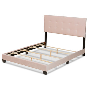 Baxton Studio Baxton Studio Caprice Glamorous Light Pink Velvet Queen Bed with Button-Tufted Headboard & Comfort CF9210B-Light Pink Velvet-Queen