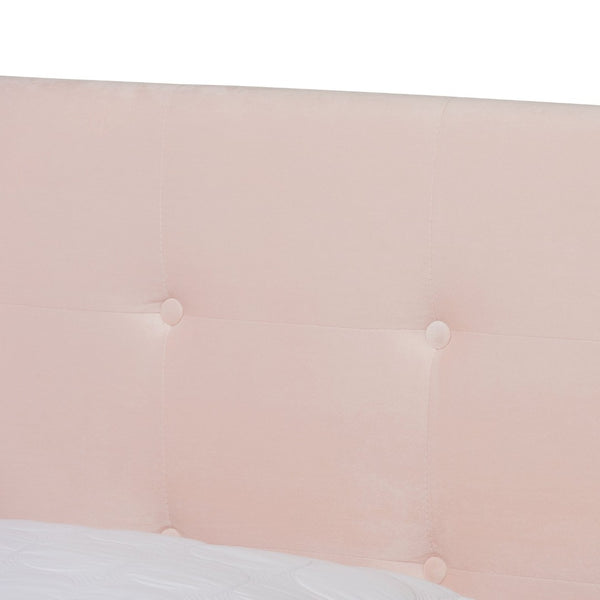 Baxton Studio Baxton Studio Caprice Glamorous Light Pink Velvet Queen Bed with Button-Tufted Headboard & Comfort CF9210B-Light Pink Velvet-Queen