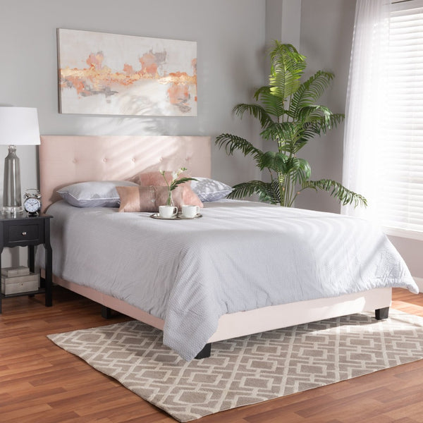 Baxton Studio Baxton Studio Caprice Glamorous Light Pink Velvet Queen Bed with Button-Tufted Headboard & Comfort CF9210B-Light Pink Velvet-Queen