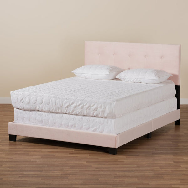 Baxton Studio Baxton Studio Caprice Glamorous Light Pink Velvet Queen Bed with Button-Tufted Headboard & Comfort CF9210B-Light Pink Velvet-Queen