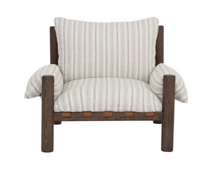 Sunpan Balto Sculptural Oak Lounge Chair with Leather Strap Detailing and Cushioned Seat 112554