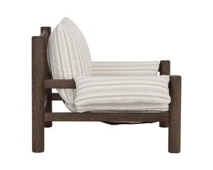 Sunpan Balto Sculptural Oak Lounge Chair with Leather Strap Detailing and Cushioned Seat 112554