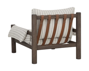 Sunpan Balto Sculptural Oak Lounge Chair with Leather Strap Detailing and Cushioned Seat 112554