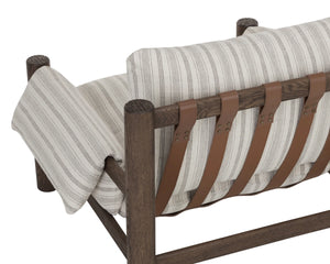 Sunpan Balto Sculptural Oak Lounge Chair with Leather Strap Detailing and Cushioned Seat 112554