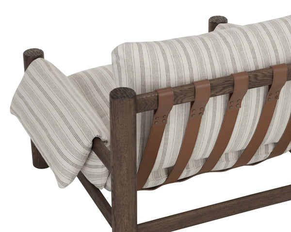 Sunpan Balto Sculptural Oak Lounge Chair with Leather Strap Detailing and Cushioned Seat 112554