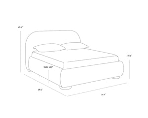 Sunpan Marin Queen Bed Velvet Upholstered Platform Frame with Curved Headboard Oak Legs 112564