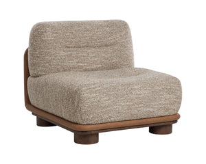 Sunpan Tomo Japandi Lounge Chair Solid Oak Base Two-Tone Fabric and Faux Leather Accent 112569
