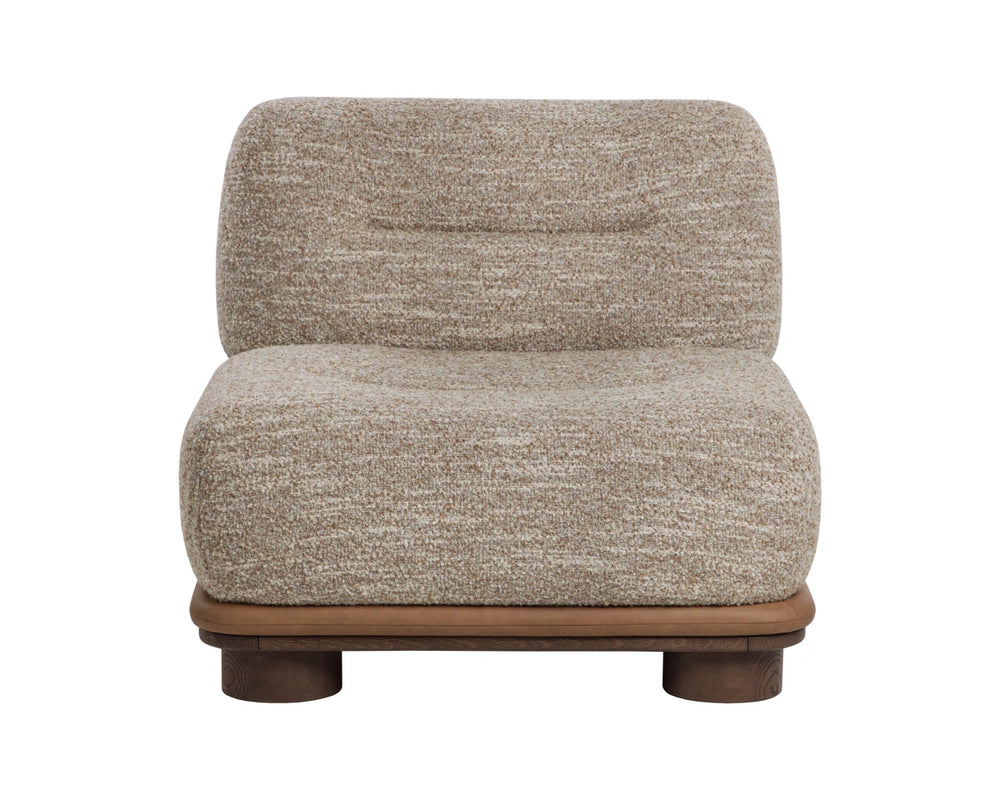 Sunpan Tomo Japandi Lounge Chair Solid Oak Base Two-Tone Fabric and Faux Leather Accent 112569