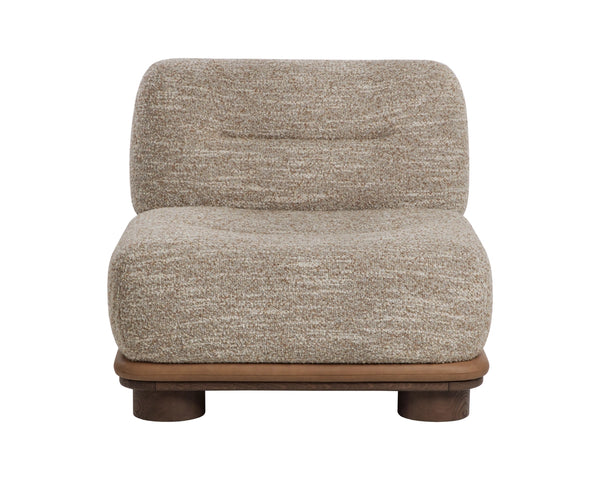 Sunpan Tomo Japandi Lounge Chair Solid Oak Base Two-Tone Fabric and Faux Leather Accent 112569