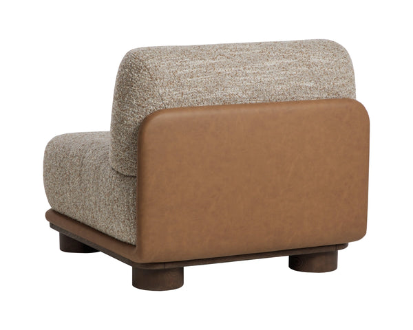 Sunpan Tomo Japandi Lounge Chair Solid Oak Base Two-Tone Fabric and Faux Leather Accent 112569
