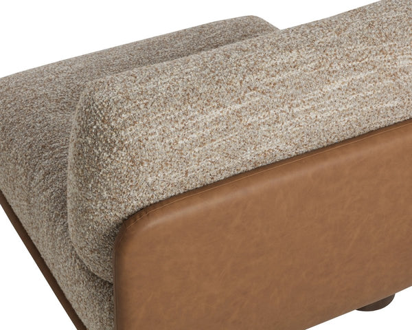 Sunpan Tomo Japandi Lounge Chair Solid Oak Base Two-Tone Fabric and Faux Leather Accent 112569