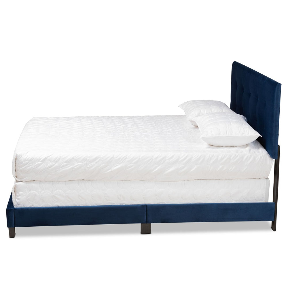 Baxton Studio Baxton Studio Caprice Glam Navy Velvet Queen Panel Bed - Luxurious, Modern Design & Comfort CF9210B-Navy Blue Velvet-Queen