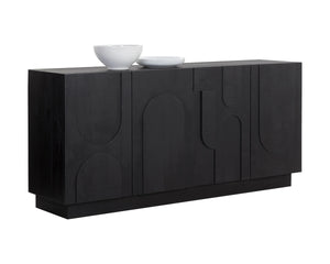Sunpan Cove Solid Oak Sideboard Scandinavian Artisan Crafted Four Door Dining Storage Black 112591