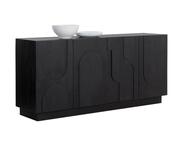 Sunpan Cove Solid Oak Sideboard Scandinavian Artisan Crafted Four Door Dining Storage Black 112591