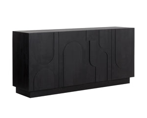 Sunpan Cove Solid Oak Sideboard Scandinavian Artisan Crafted Four Door Dining Storage Black 112591
