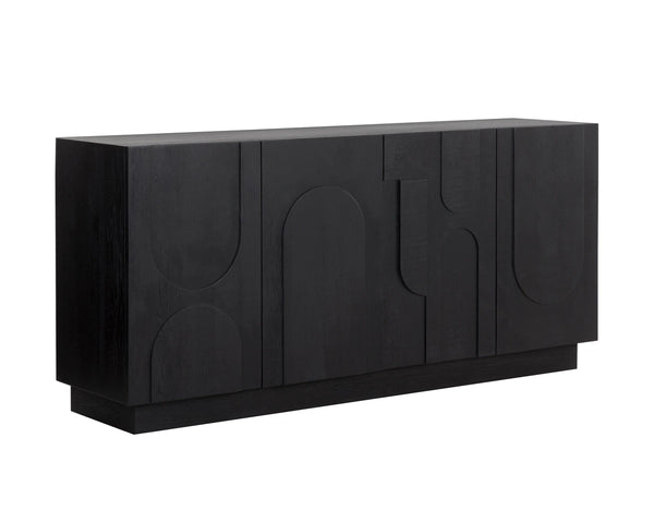 Sunpan Cove Solid Oak Sideboard Scandinavian Artisan Crafted Four Door Dining Storage Black 112591