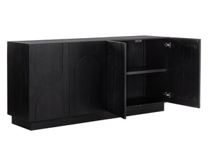 Sunpan Cove Solid Oak Sideboard Scandinavian Artisan Crafted Four Door Dining Storage Black 112591