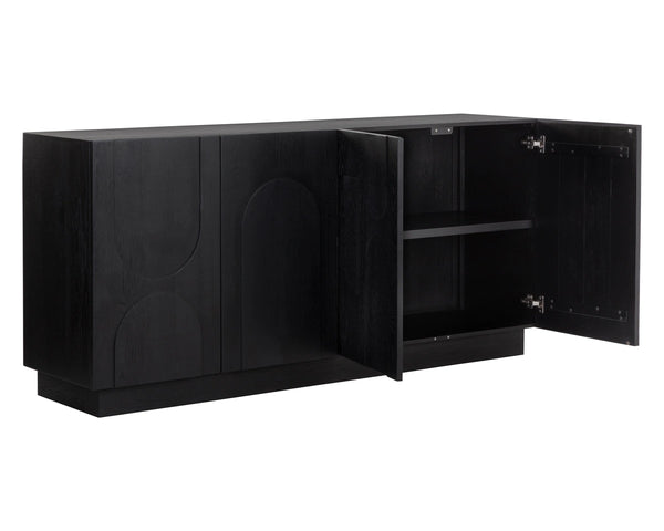 Sunpan Cove Solid Oak Sideboard Scandinavian Artisan Crafted Four Door Dining Storage Black 112591