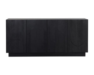Sunpan Cove Solid Oak Sideboard Scandinavian Artisan Crafted Four Door Dining Storage Black 112591