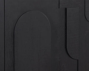Sunpan Cove Solid Oak Sideboard Scandinavian Artisan Crafted Four Door Dining Storage Black 112591